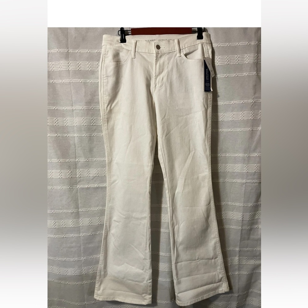 Old Navy White Mid Rise Micro Flare Denim Jean